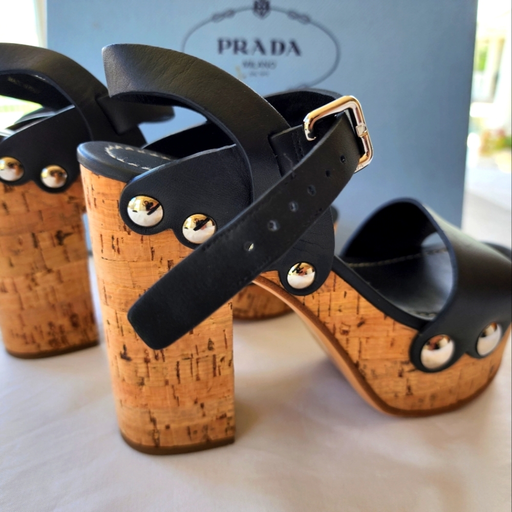PRADA Leather Platform Wedges - Size 5.5 NWT!